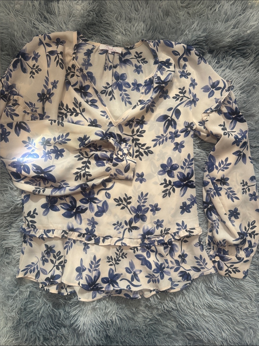 Parker Cream Blouse with Blue Floral Print